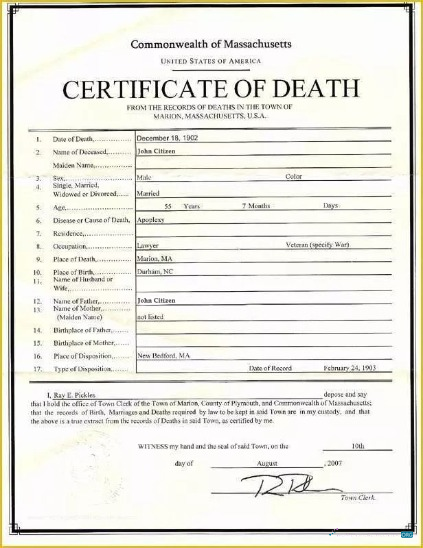 Download USA Commonwealth of Massachusetts the records of deaths in Marion death certificate Photoshop template